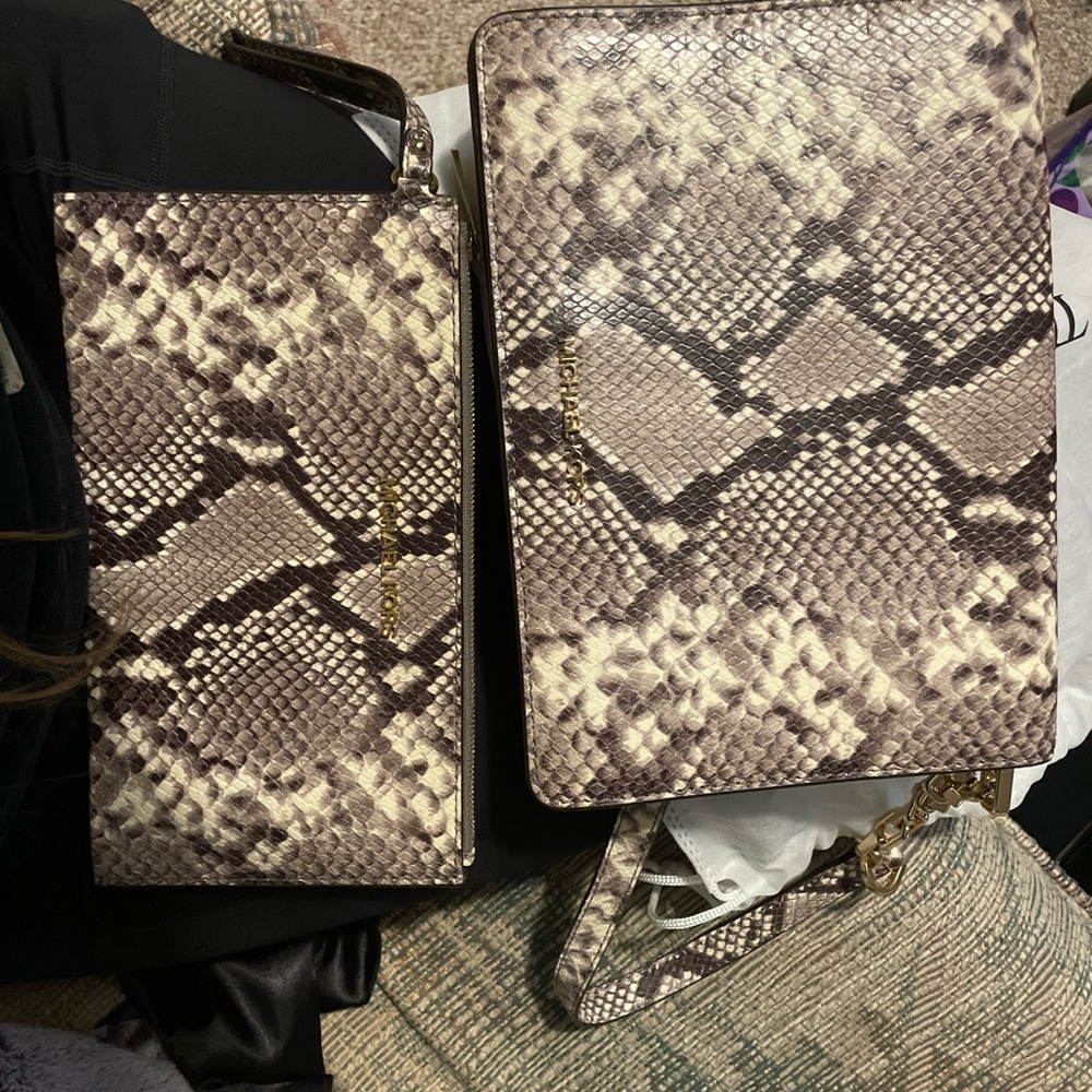 Michael Kors Snake Print Clutch and Crossbody Set
